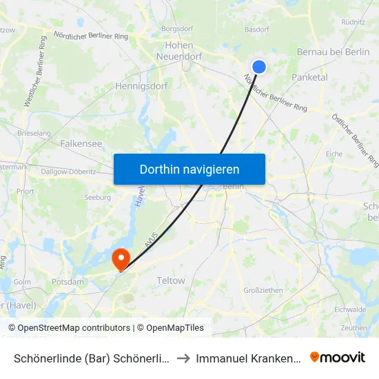 Schönerlinde (Bar) Schönerlinder Chaussee to Immanuel Krankenhaus Berlin map