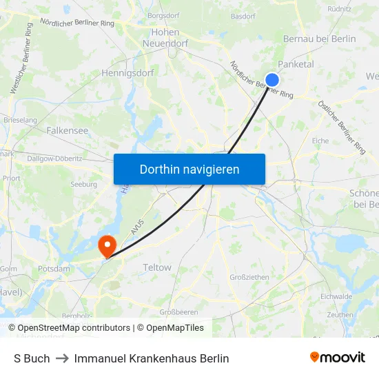 S Buch to Immanuel Krankenhaus Berlin map