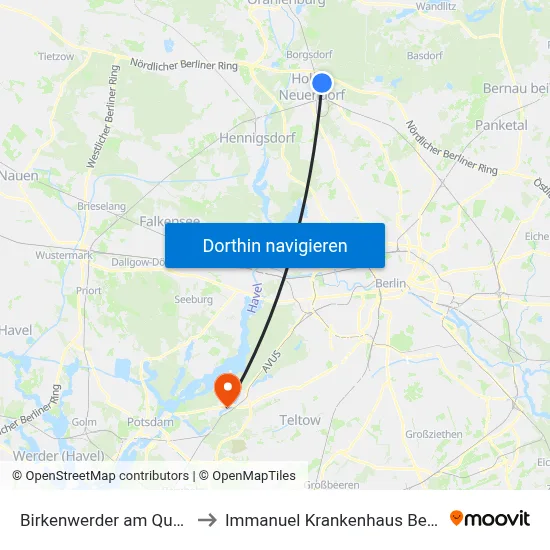 Birkenwerder am Quast to Immanuel Krankenhaus Berlin map