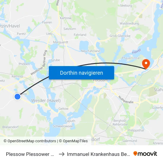 Plessow Plessower Eck to Immanuel Krankenhaus Berlin map