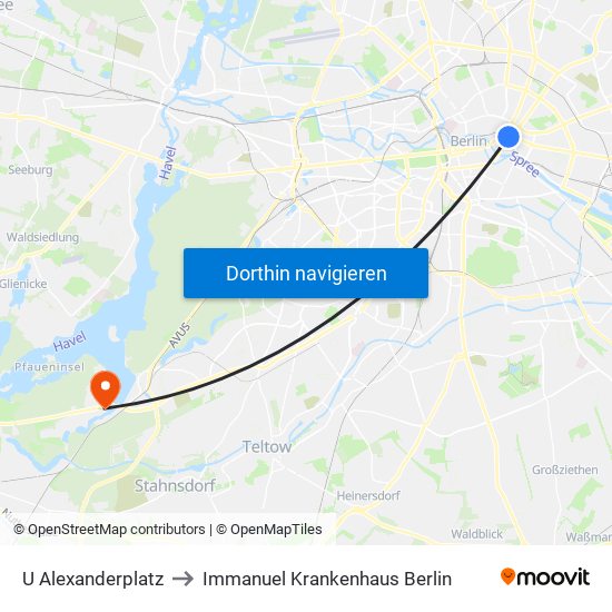 U Alexanderplatz to Immanuel Krankenhaus Berlin map