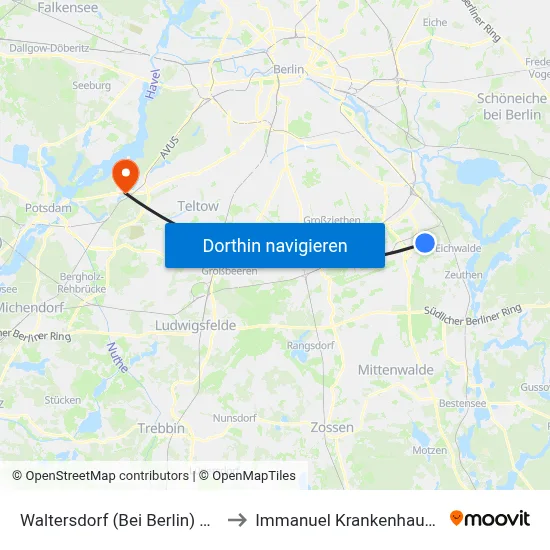 Waltersdorf (Bei Berlin) Vorwerk to Immanuel Krankenhaus Berlin map
