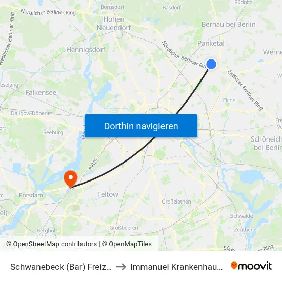 Schwanebeck (Bar) Freizeitpark to Immanuel Krankenhaus Berlin map