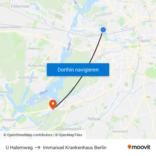 U Halemweg to Immanuel Krankenhaus Berlin map