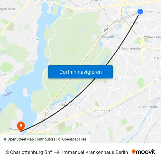 S Charlottenburg Bhf to Immanuel Krankenhaus Berlin map