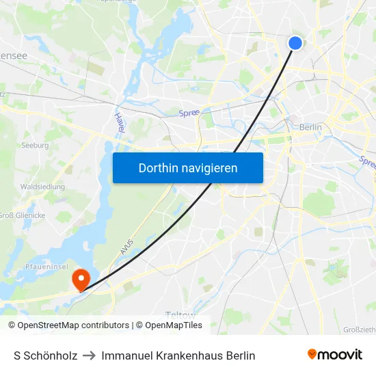 S Schönholz to Immanuel Krankenhaus Berlin map