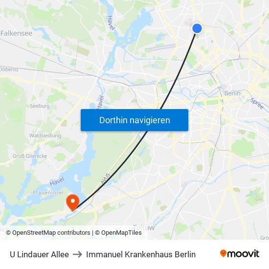 U Lindauer Allee to Immanuel Krankenhaus Berlin map