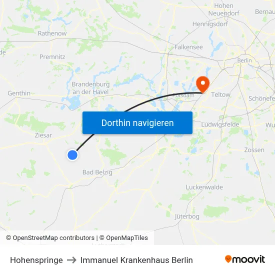 Hohenspringe to Immanuel Krankenhaus Berlin map