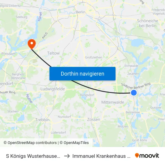 S Königs Wusterhausen Bhf to Immanuel Krankenhaus Berlin map