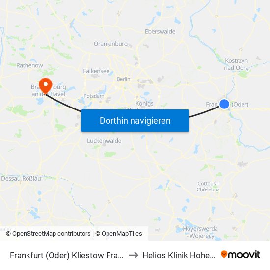Frankfurt (Oder) Kliestow Frankfurter Weg to Helios Klinik Hohenstücken map