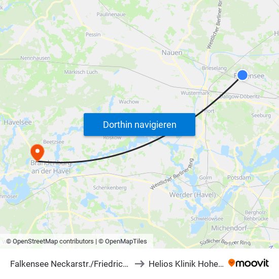 Falkensee Neckarstr./Friedrich-Engels-Allee to Helios Klinik Hohenstücken map