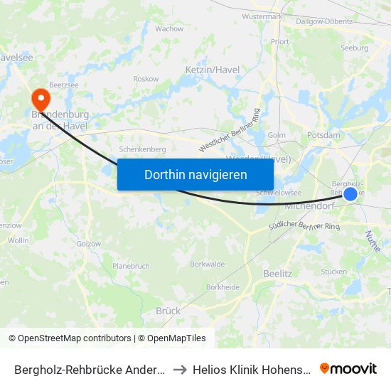 Bergholz-Rehbrücke Andersenweg to Helios Klinik Hohenstücken map