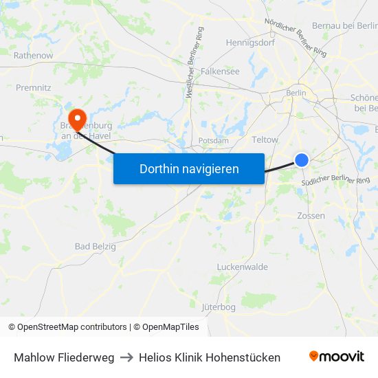 Mahlow Fliederweg to Helios Klinik Hohenstücken map