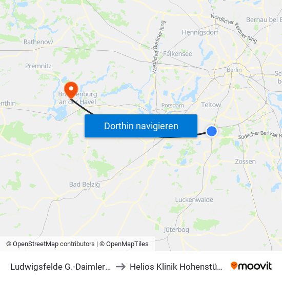 Ludwigsfelde G.-Daimler-Str. to Helios Klinik Hohenstücken map