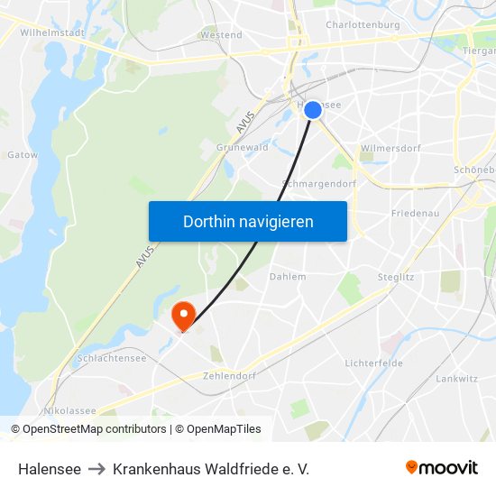 Halensee to Krankenhaus Waldfriede e. V. map