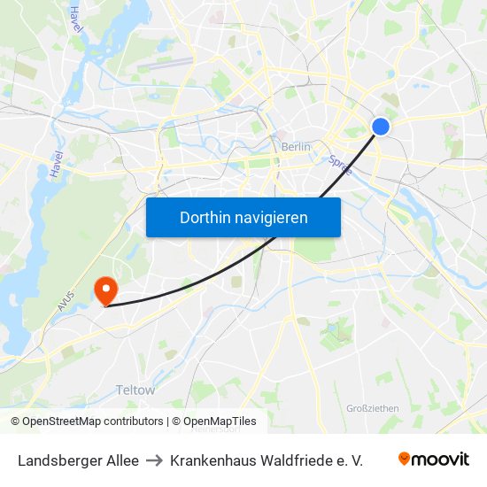 Landsberger Allee to Krankenhaus Waldfriede e. V. map