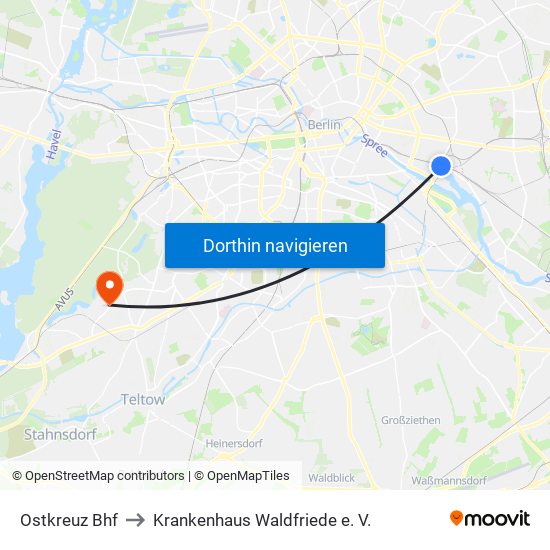 Ostkreuz Bhf to Krankenhaus Waldfriede e. V. map