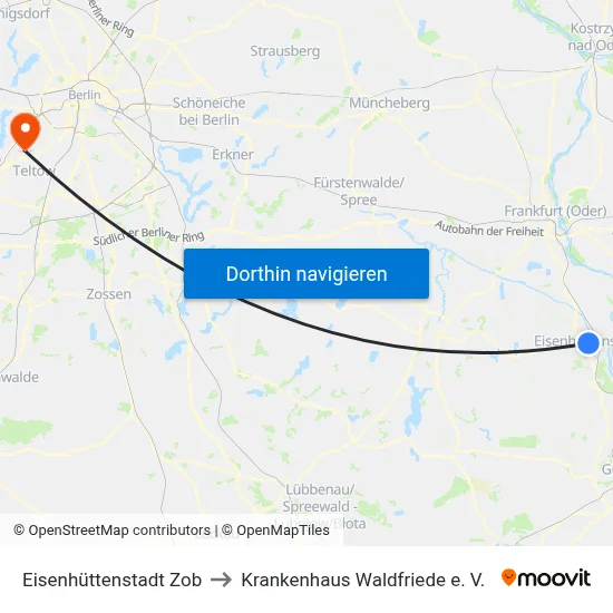Eisenhüttenstadt Zob to Krankenhaus Waldfriede e. V. map