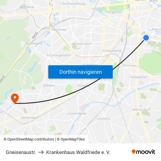 Gneisenaustr. to Krankenhaus Waldfriede e. V. map