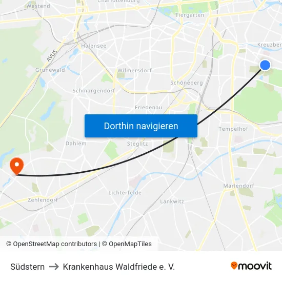 Südstern to Krankenhaus Waldfriede e. V. map