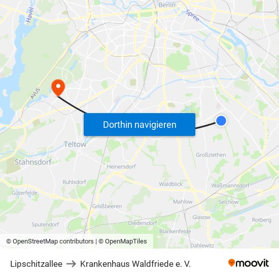 Lipschitzallee to Krankenhaus Waldfriede e. V. map