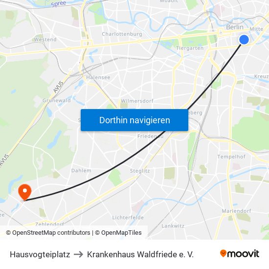 Hausvogteiplatz to Krankenhaus Waldfriede e. V. map