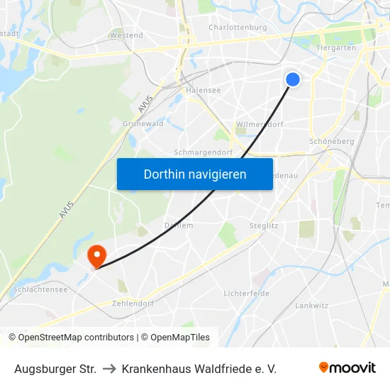 Augsburger Str. to Krankenhaus Waldfriede e. V. map