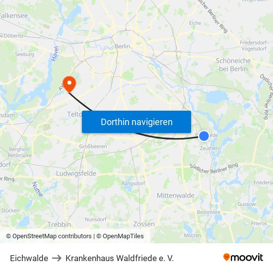 Eichwalde to Krankenhaus Waldfriede e. V. map