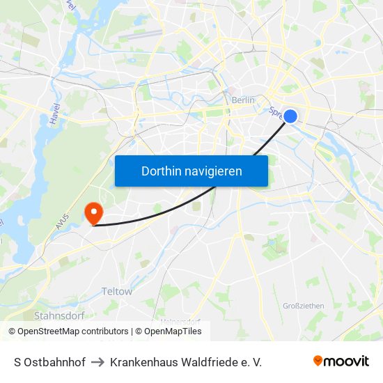 S Ostbahnhof to Krankenhaus Waldfriede e. V. map