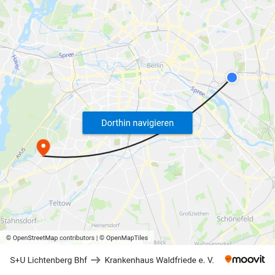 S+U Lichtenberg Bhf to Krankenhaus Waldfriede e. V. map