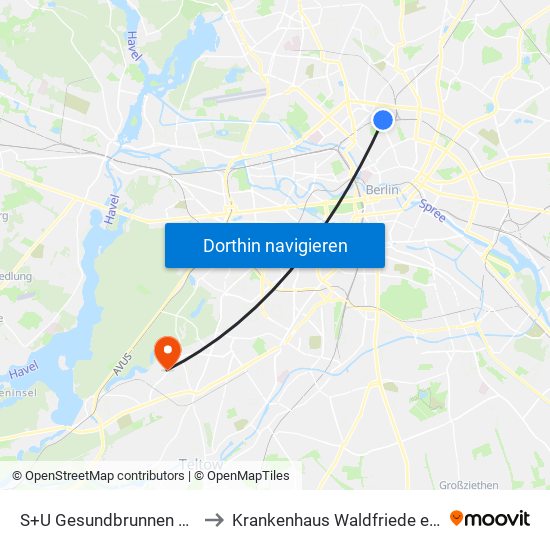 S+U Gesundbrunnen Bhf to Krankenhaus Waldfriede e. V. map