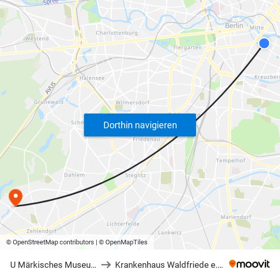 U Märkisches Museum to Krankenhaus Waldfriede e. V. map