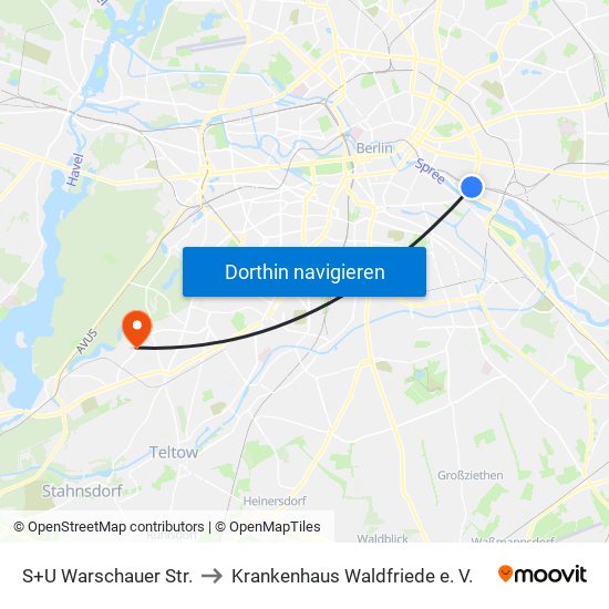 S+U Warschauer Str. to Krankenhaus Waldfriede e. V. map