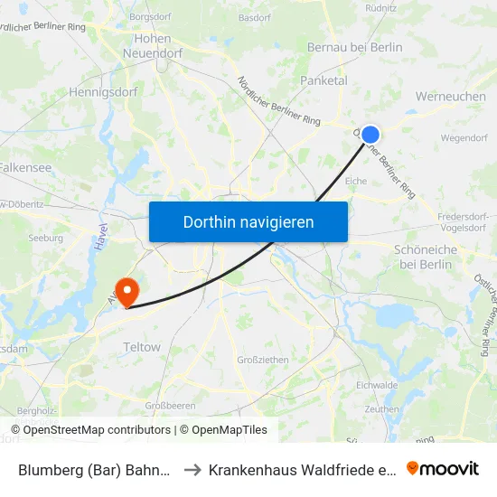 Blumberg (Bar) Bahnhof to Krankenhaus Waldfriede e. V. map