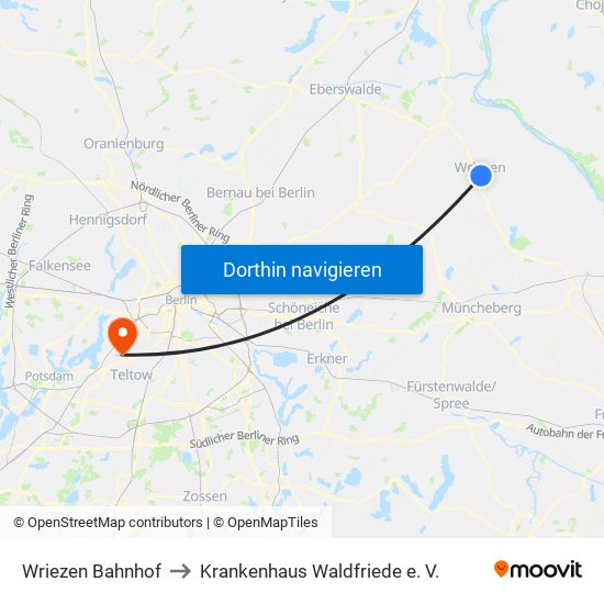 Wriezen Bahnhof to Krankenhaus Waldfriede e. V. map