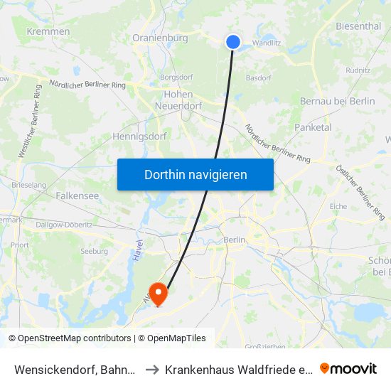 Wensickendorf, Bahnhof to Krankenhaus Waldfriede e. V. map