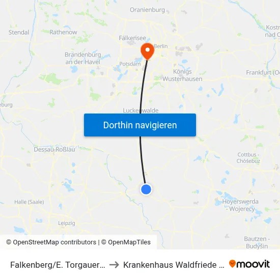 Falkenberg/E. Torgauer Str. to Krankenhaus Waldfriede e. V. map