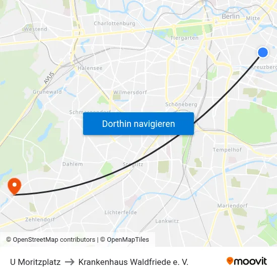 U Moritzplatz to Krankenhaus Waldfriede e. V. map