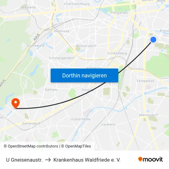 U Gneisenaustr. to Krankenhaus Waldfriede e. V. map