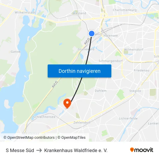 S Messe Süd to Krankenhaus Waldfriede e. V. map