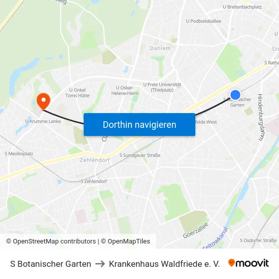 S Botanischer Garten to Krankenhaus Waldfriede e. V. map