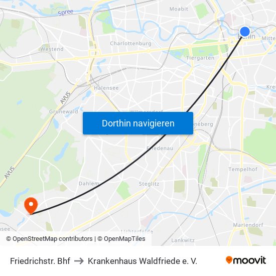 Friedrichstr. Bhf to Krankenhaus Waldfriede e. V. map