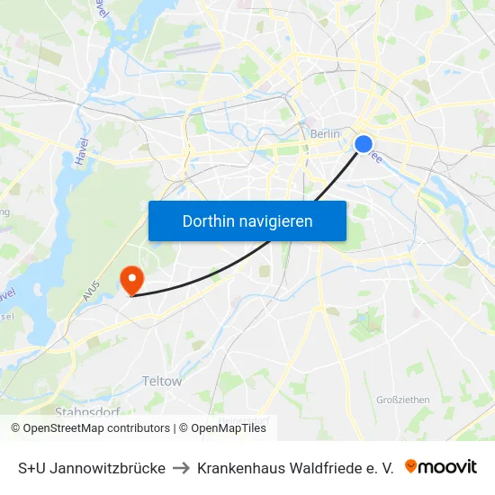 S+U Jannowitzbrücke to Krankenhaus Waldfriede e. V. map