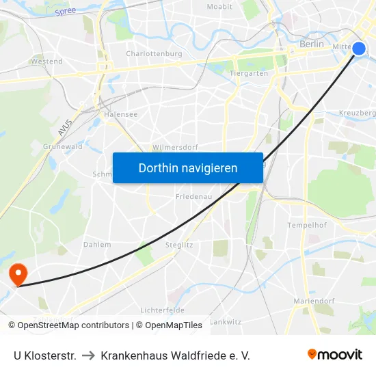 U Klosterstr. to Krankenhaus Waldfriede e. V. map