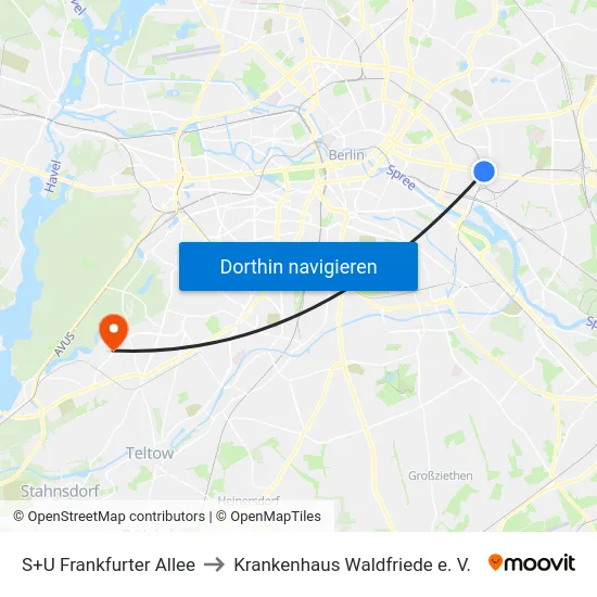 S+U Frankfurter Allee to Krankenhaus Waldfriede e. V. map
