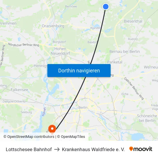 Lottschesee Bahnhof to Krankenhaus Waldfriede e. V. map