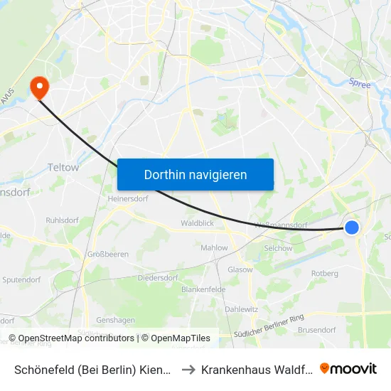 Schönefeld (Bei Berlin) Kienberger Brücke to Krankenhaus Waldfriede e. V. map