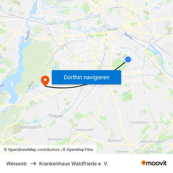 Weisestr. to Krankenhaus Waldfriede e. V. map