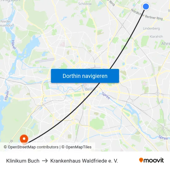 Klinikum Buch to Krankenhaus Waldfriede e. V. map