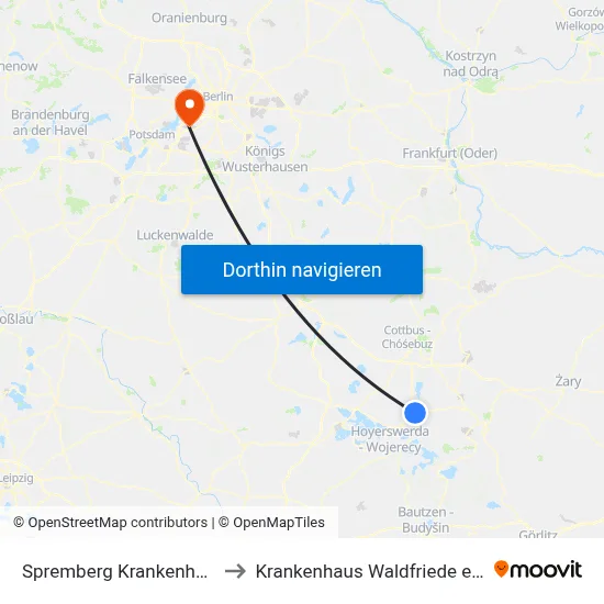 Spremberg Krankenhaus to Krankenhaus Waldfriede e. V. map